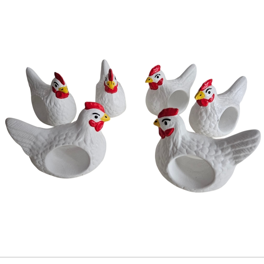 White Ceramic Hand Painted Chicken Napkin Holders x 6